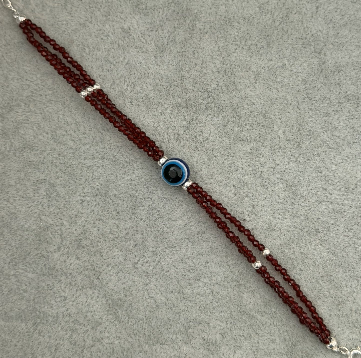 red beads three layer silver bracelet