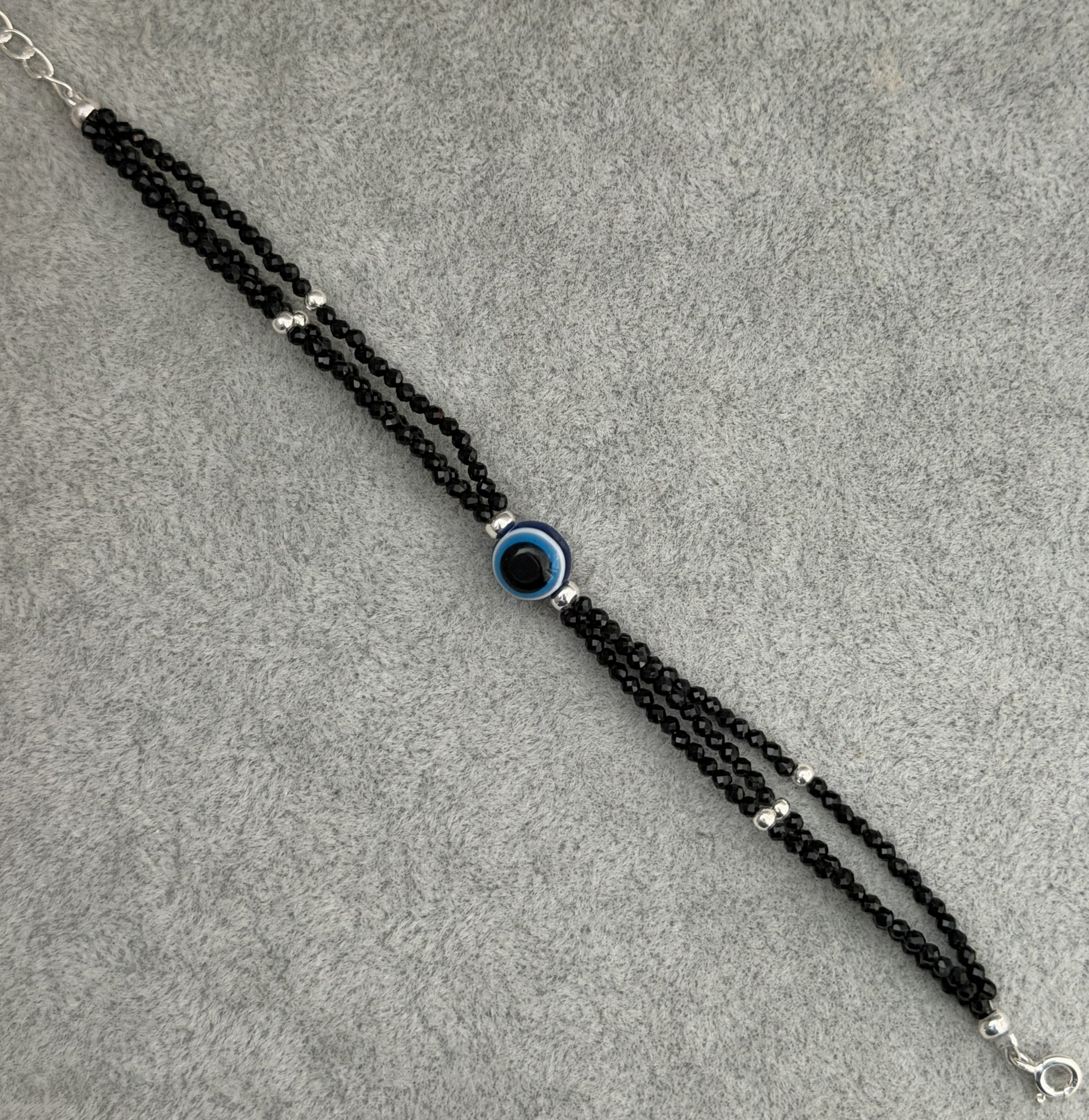 evil eye three layer silver bracelet