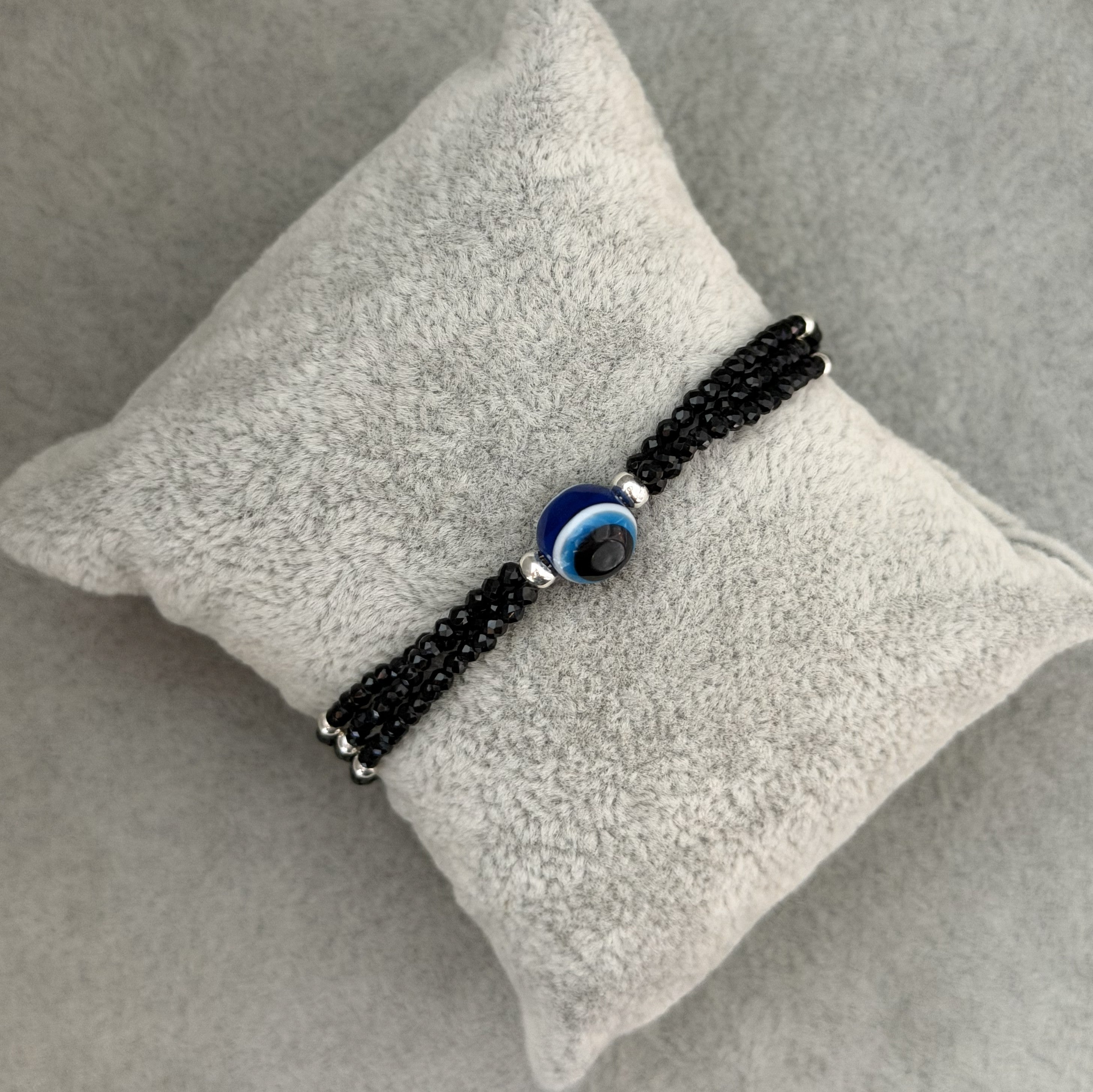 evil eye three layer silver bracelet