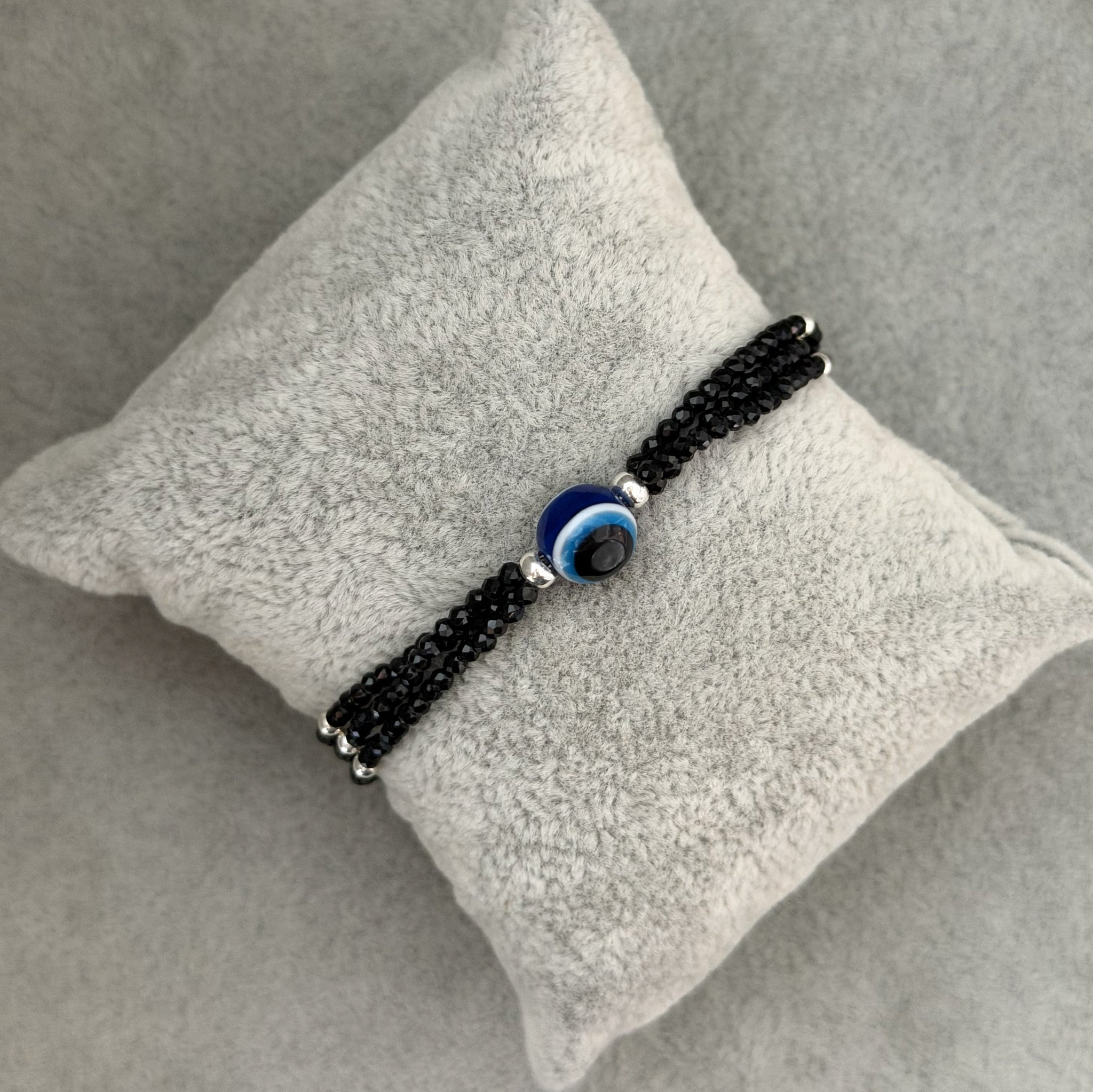 evil eye three layer silver bracelet
