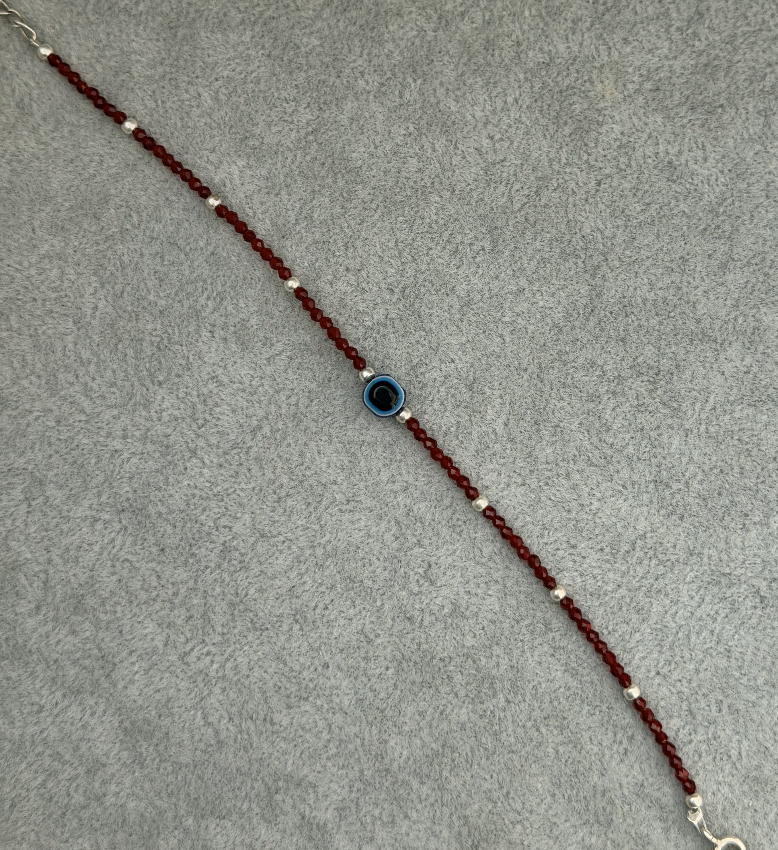 red beads evil eye silver bracelet